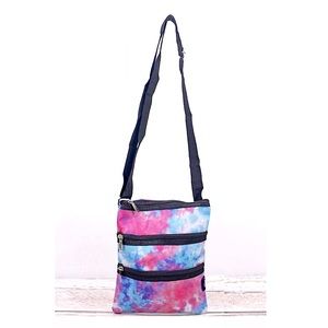 NWT Tie Dye Patterned Canvas Triple Zip Crossbody Bag satchel